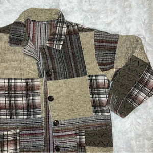 Vintage Quilted Patchwork Earth Toned / Neutral Button Up Jacket/Cardigan Medium